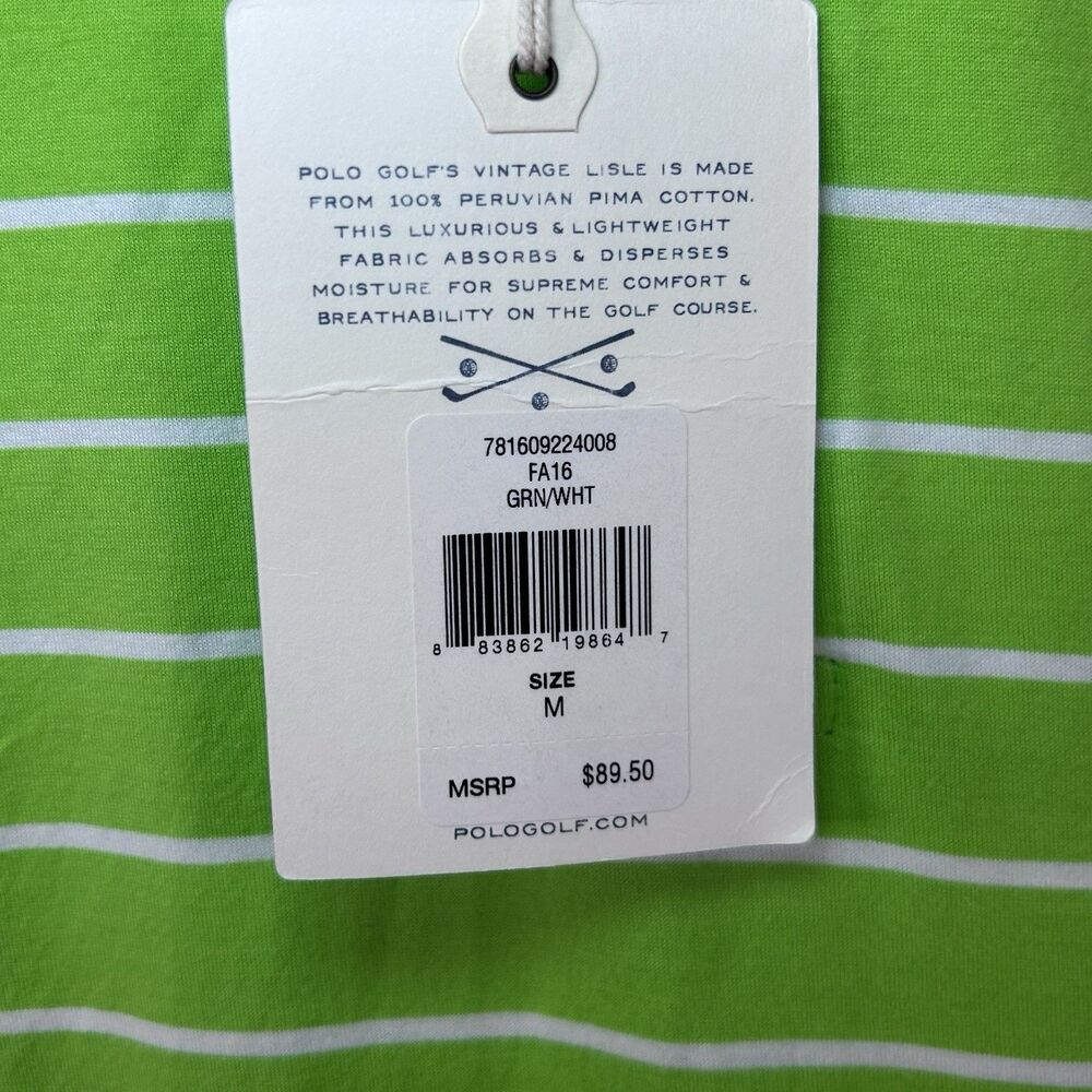 Polo Golf Ralph Lauren Vintage Lisle Green White Stripes Men’s Medium NWT - Picture 3 of 12